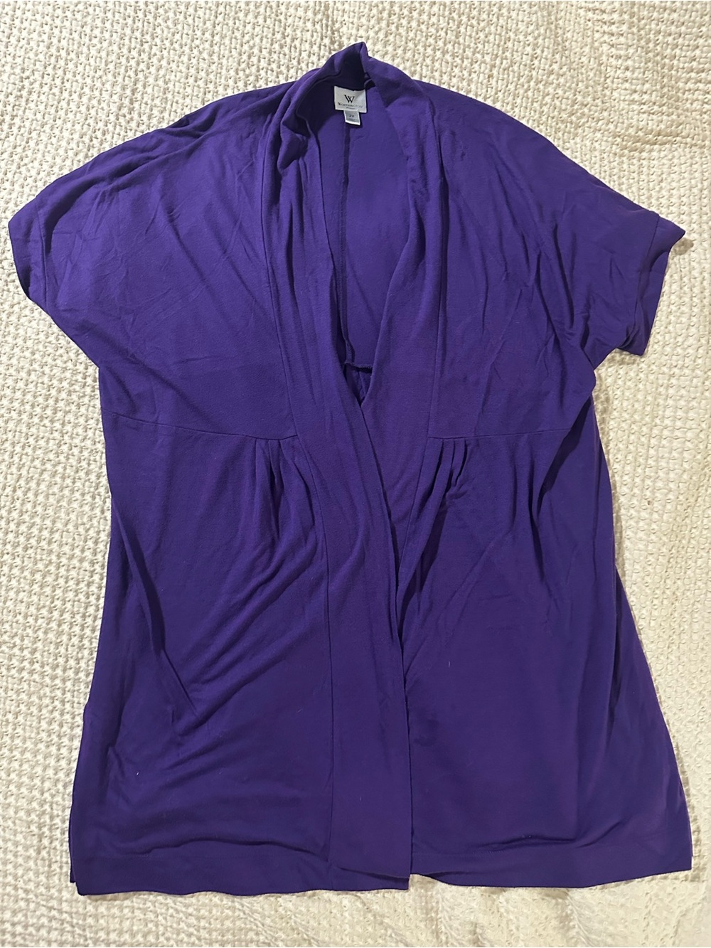 Worthington purple open front, short sleeve cardigan size 2x